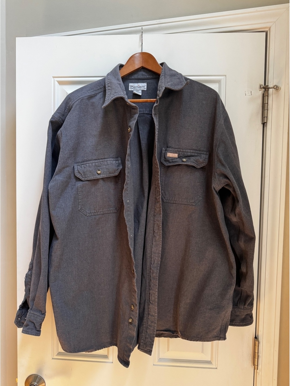 Carhartt S149CHH Gray Cotton Twill Long Sleeve Work Shirt Regular 2XL Distressed